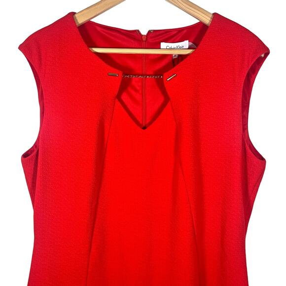 NWT Calvin Klein Red V Neck Sleeveless Shift Plus Dress Size 14 - Picture 3 of 6